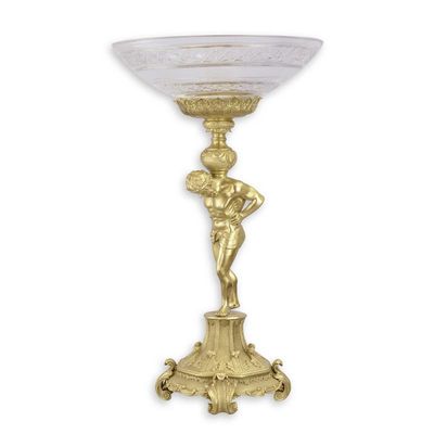 A BRONZE MOUNTED GLASS BOWL ON STAND