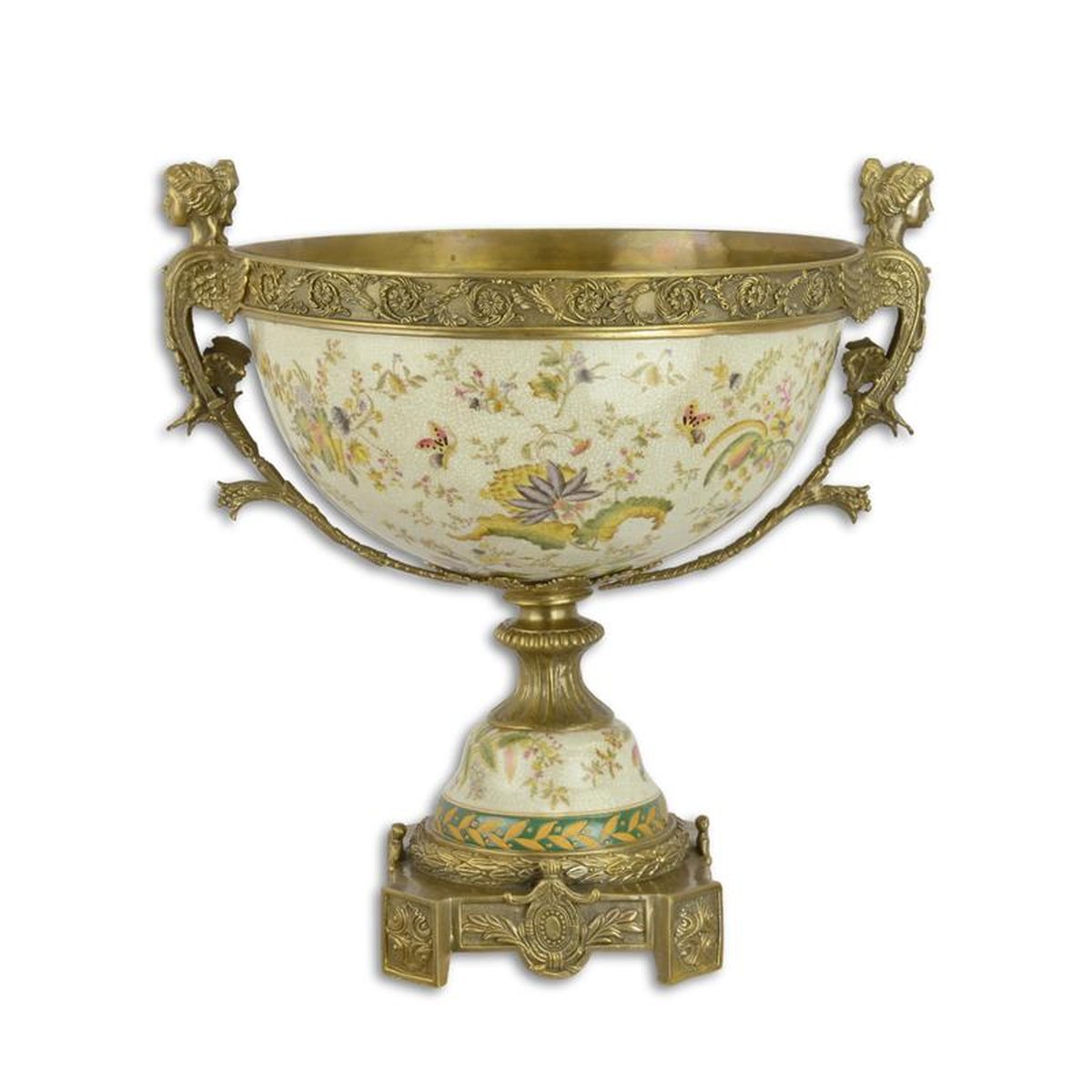 A BRONZE MOUNTED PORCELAIN BOWL ON STAND