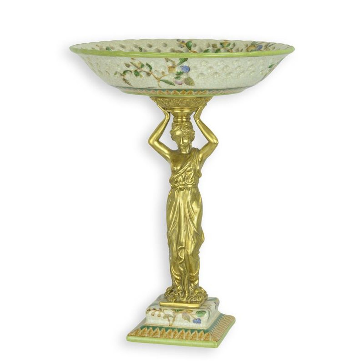 A BRONZE MOUNTED PORCELAIN BOWL ON STAND