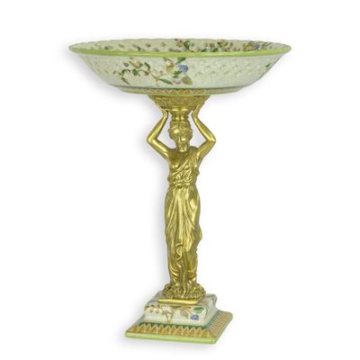 A BRONZE MOUNTED PORCELAIN BOWL ON STAND