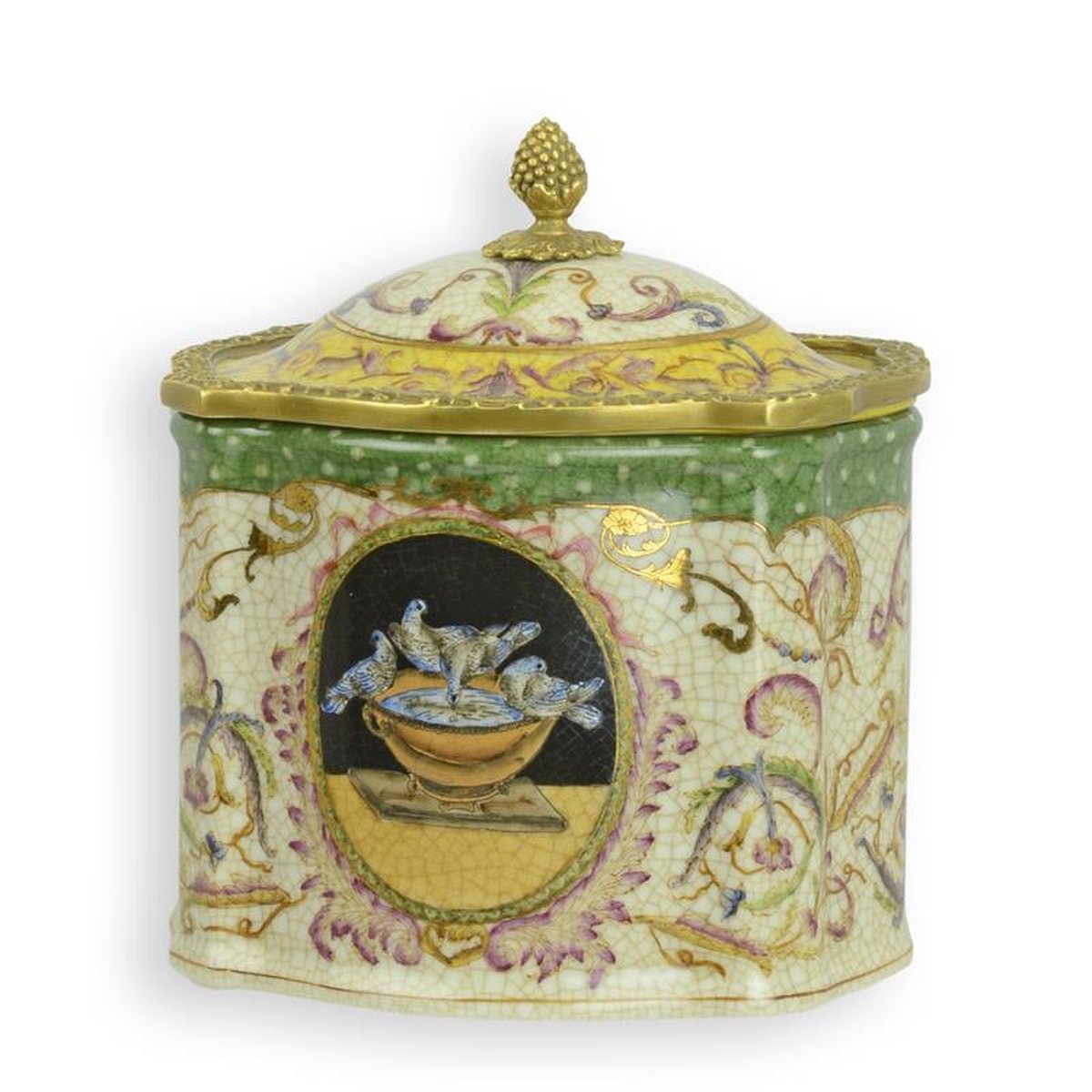 A BRONZE MOUNTED PORCELAIN BOX AND COVER
