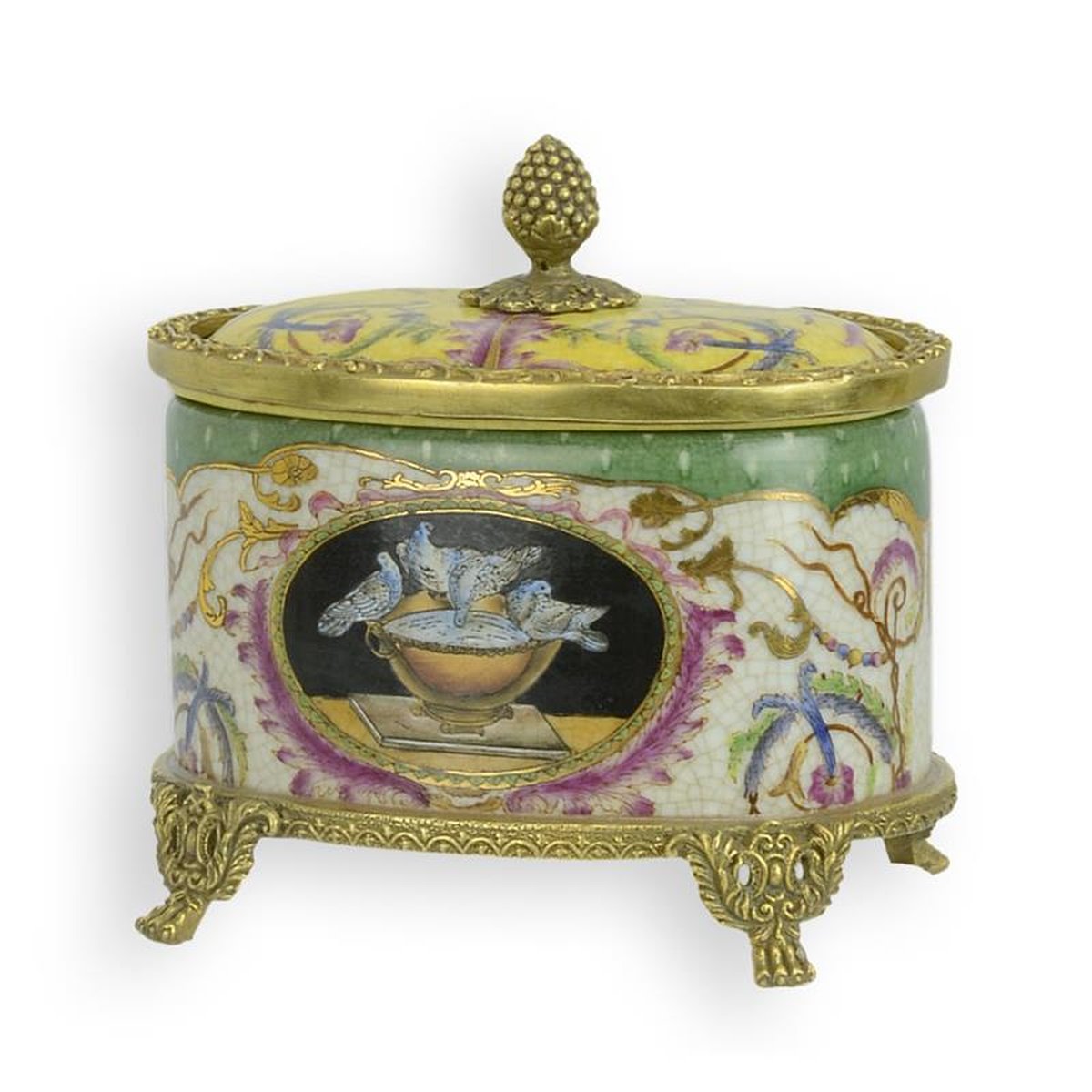 A BRONZE MOUNTED PORCELAIN BOX AND COVER