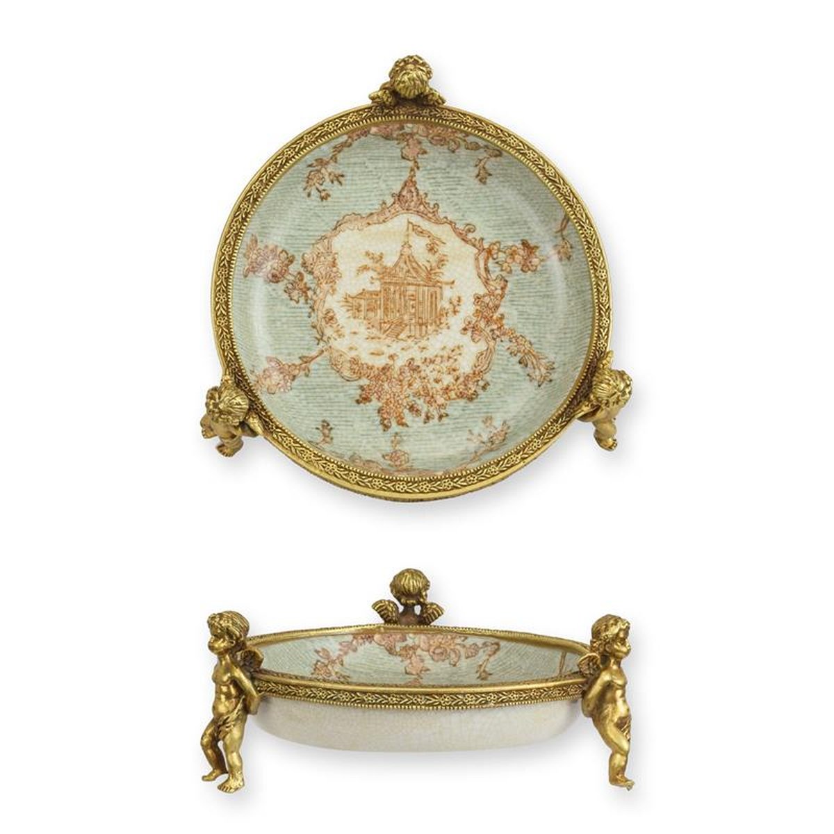 A BRONZE MOUNTED PORCELAIN DISH