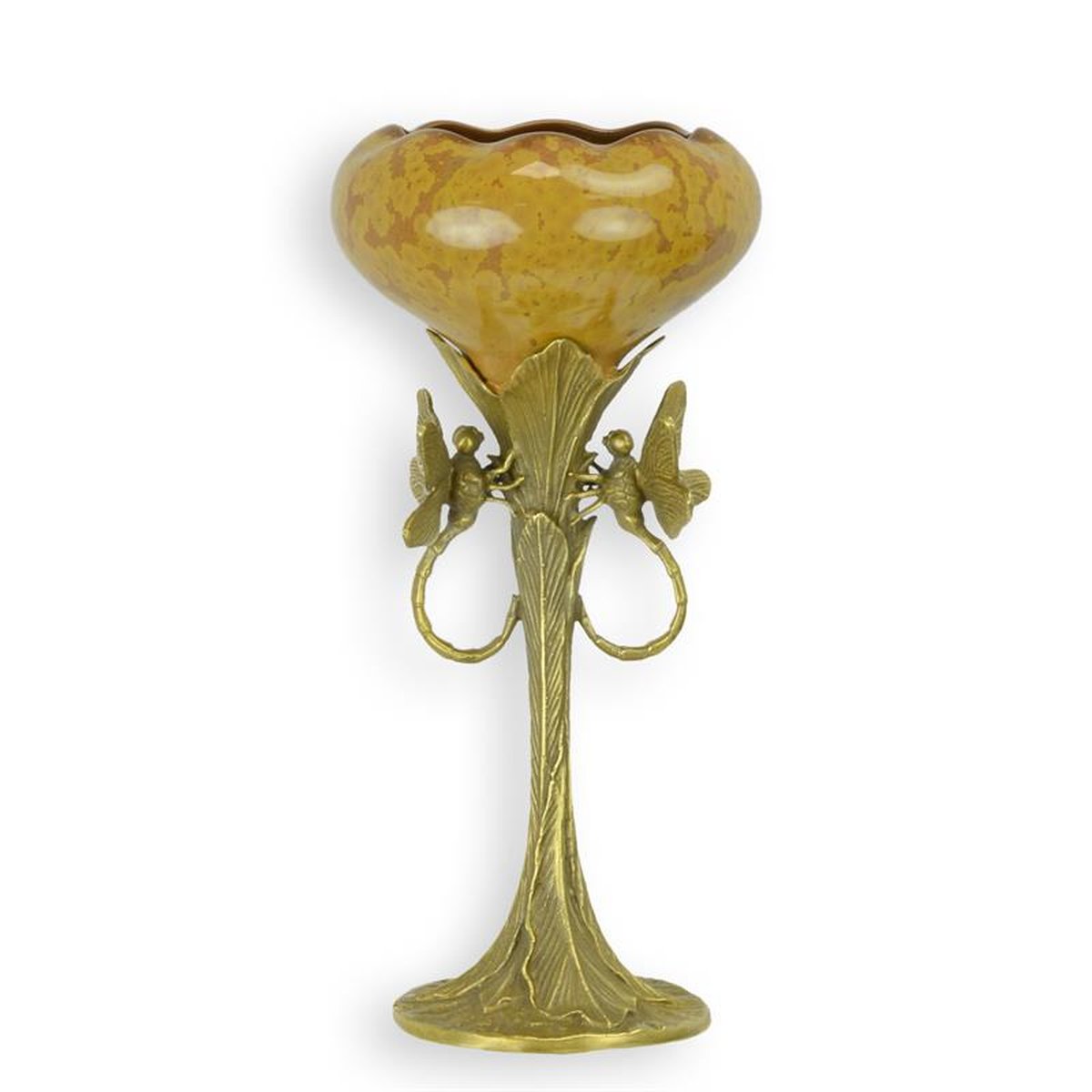 A BRONZE MOUNTED PORCELAIN DRAGONFLY VASE