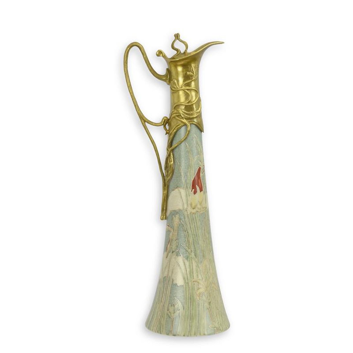 A BRONZE MOUNTED PORCELAIN EWER