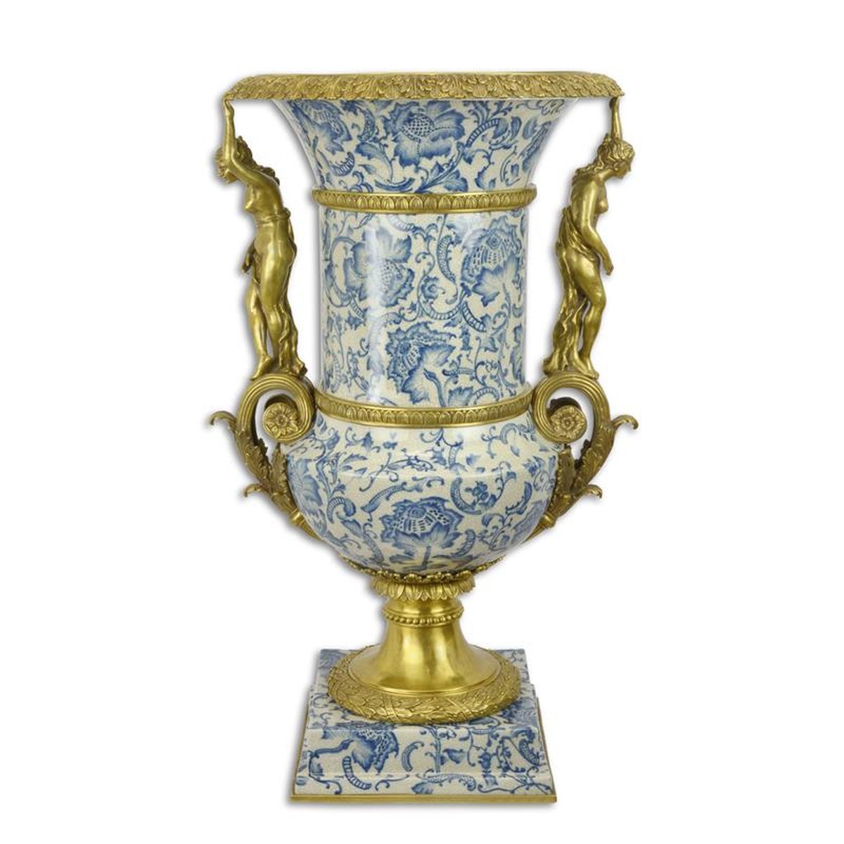 A BRONZE MOUNTED PORCELAIN URN