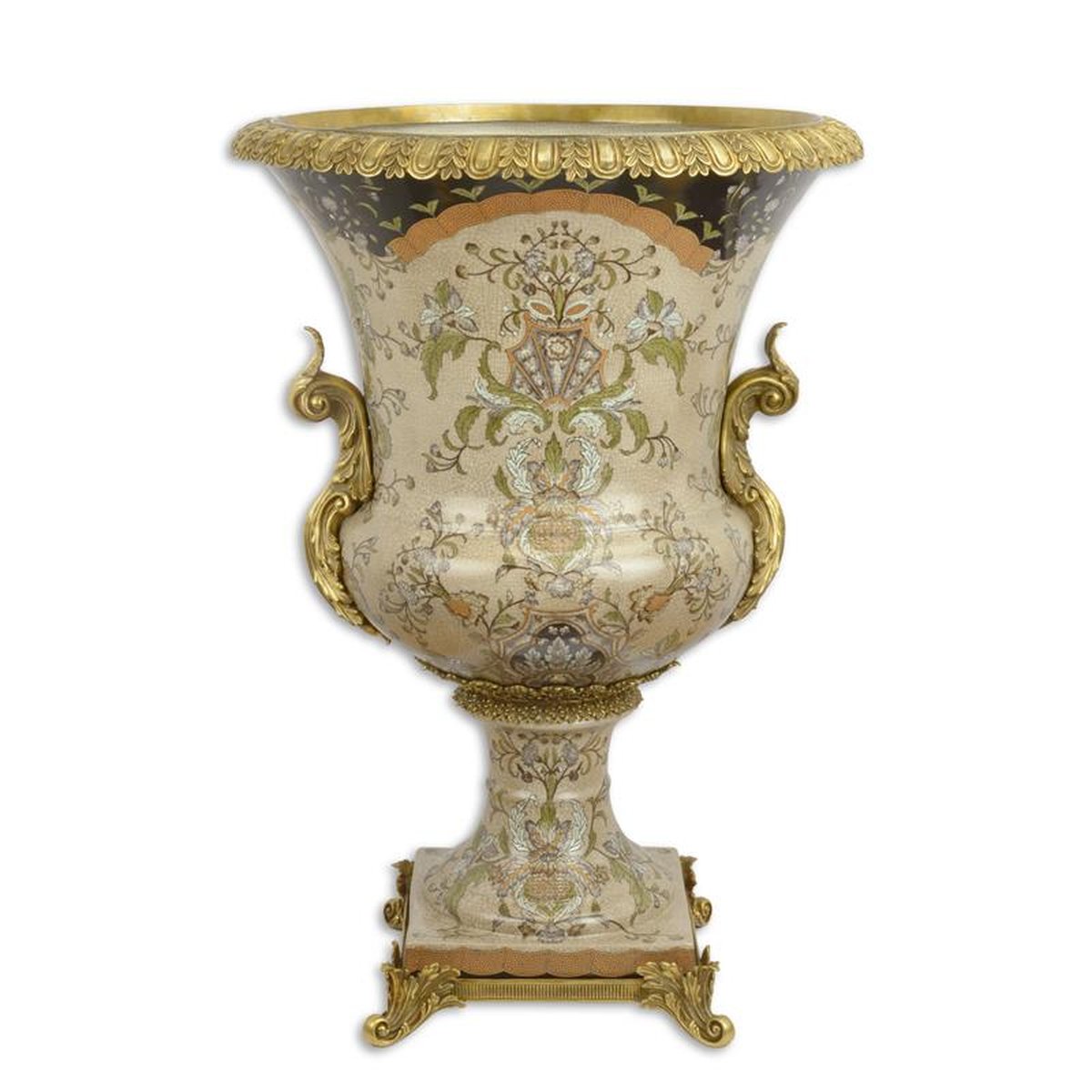 A BRONZE MOUNTED PORCELAIN URN