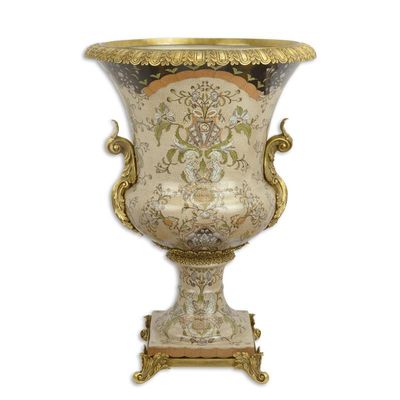 A BRONZE MOUNTED PORCELAIN URN