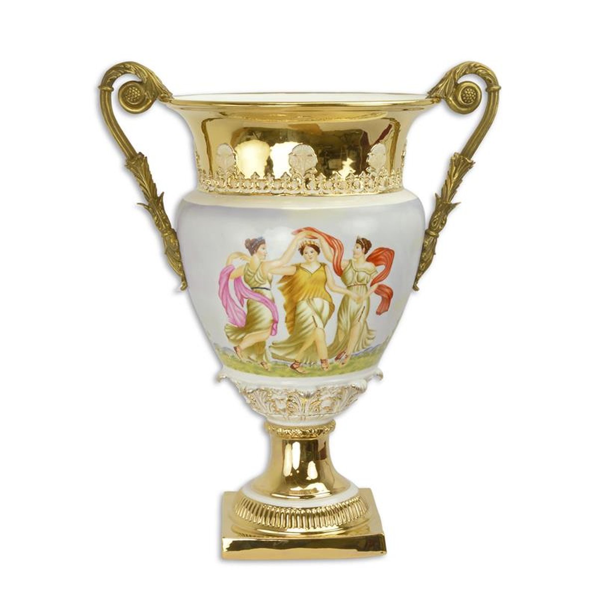 A BRONZE MOUNTED TWO HANDLED PORCELAIN URN