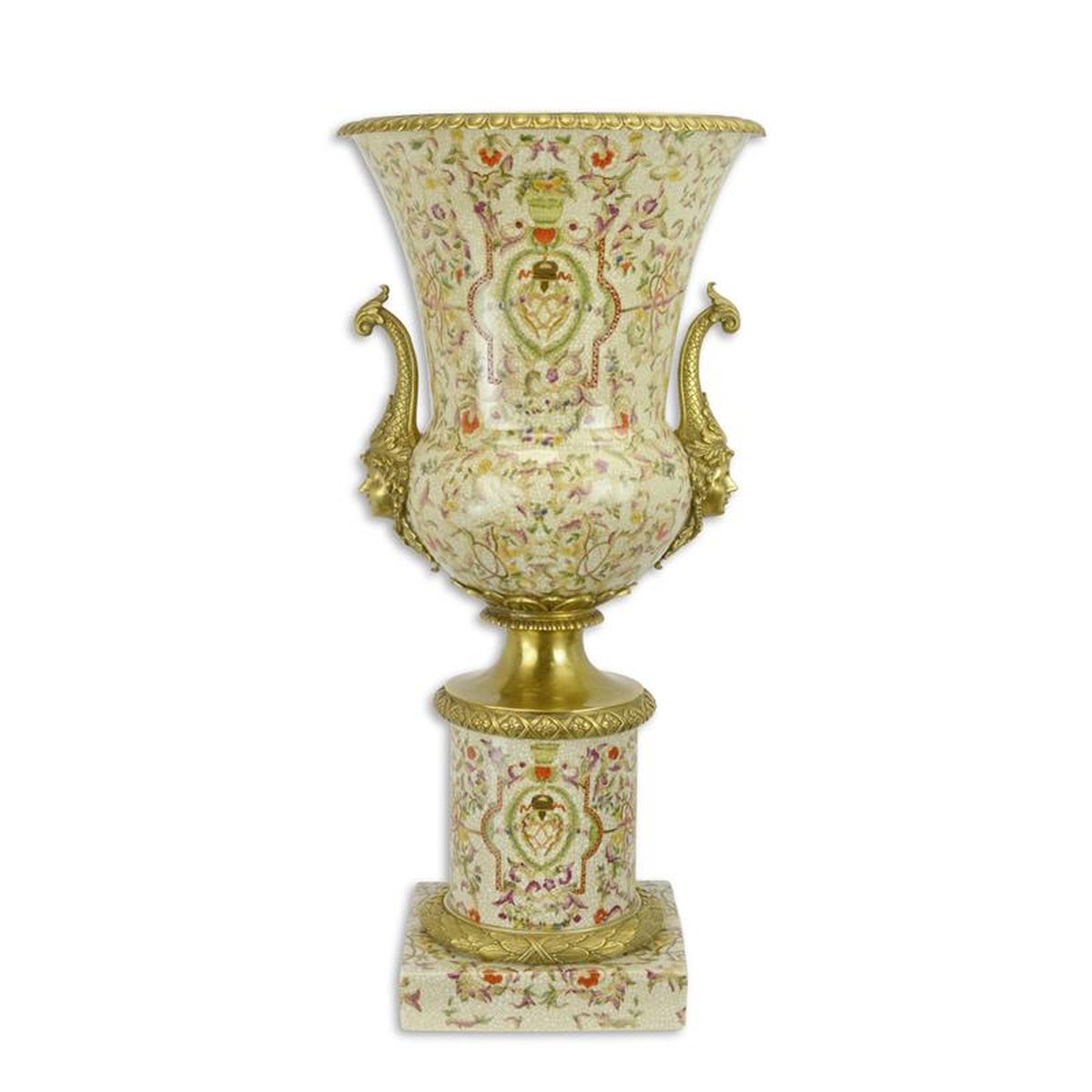 A BRONZE MOUNTED URN ON BASE