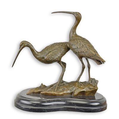 A BRONZE PAIR OF BLACK-TAILED GODWITS