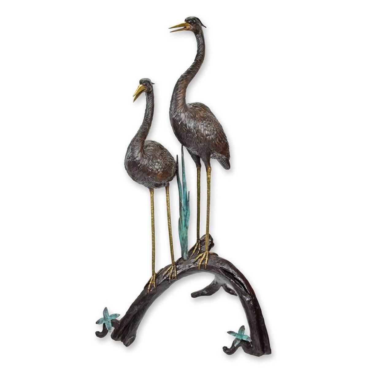 A BRONZE PAIR OF HERON FOUNTAIN