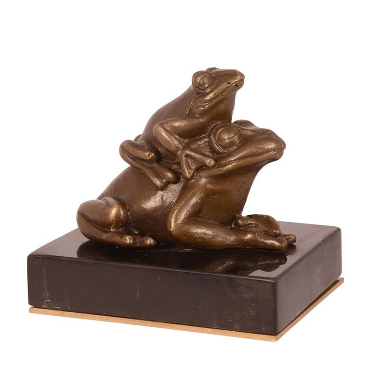 A BRONZE PAPERWEIGHT OF TWO FROGS (BRASS PLATE UNDERNEATH BA