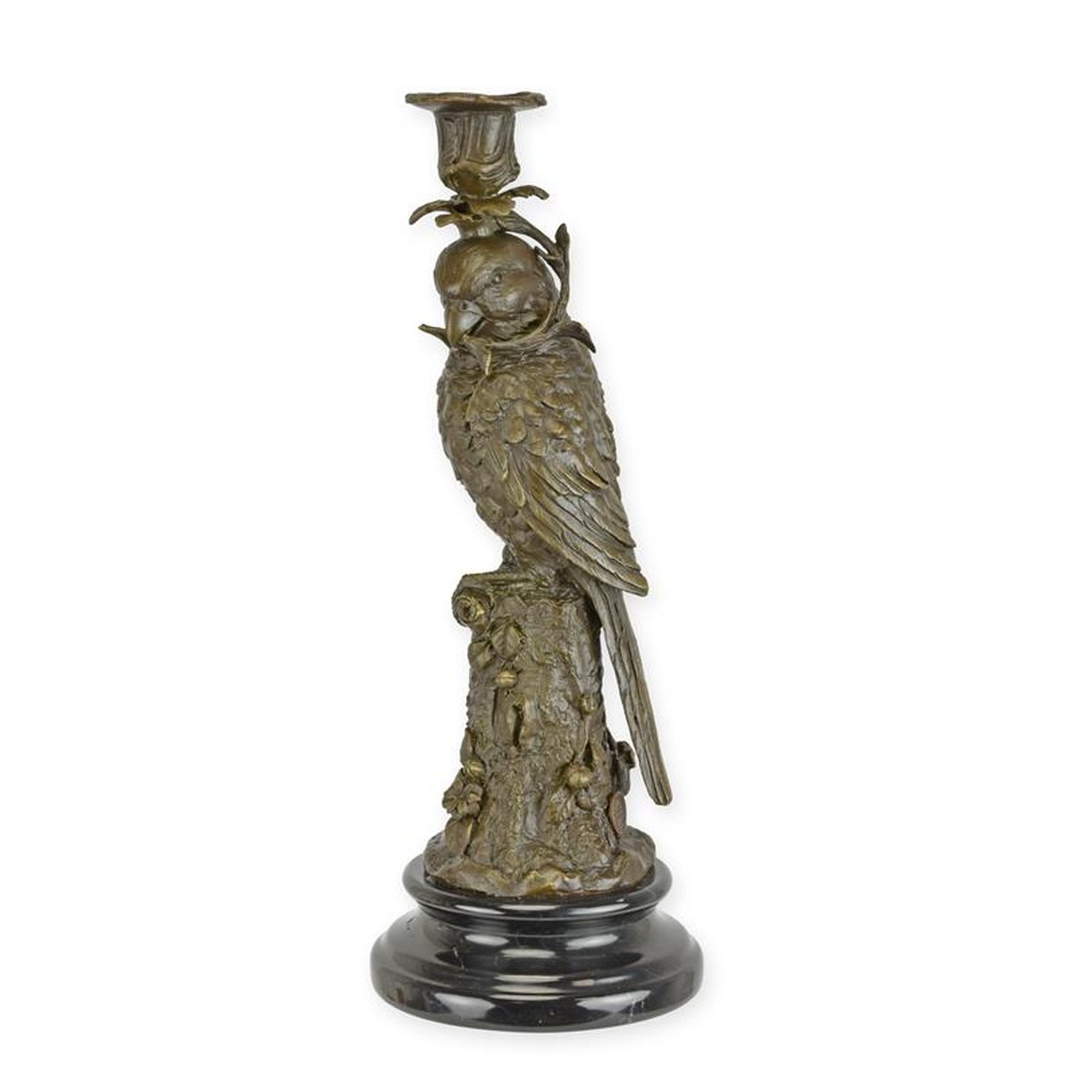 A BRONZE PARROT CANDLE HOLDER