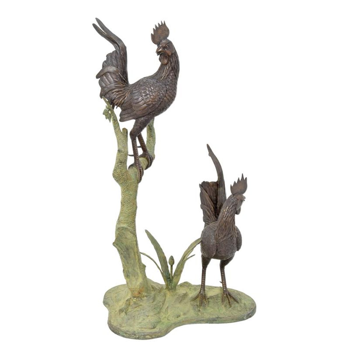 A BRONZE ROOSTER FOUNTAIN