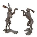 A BRONZE SCULPTURE OF 2 BOXING HARES
