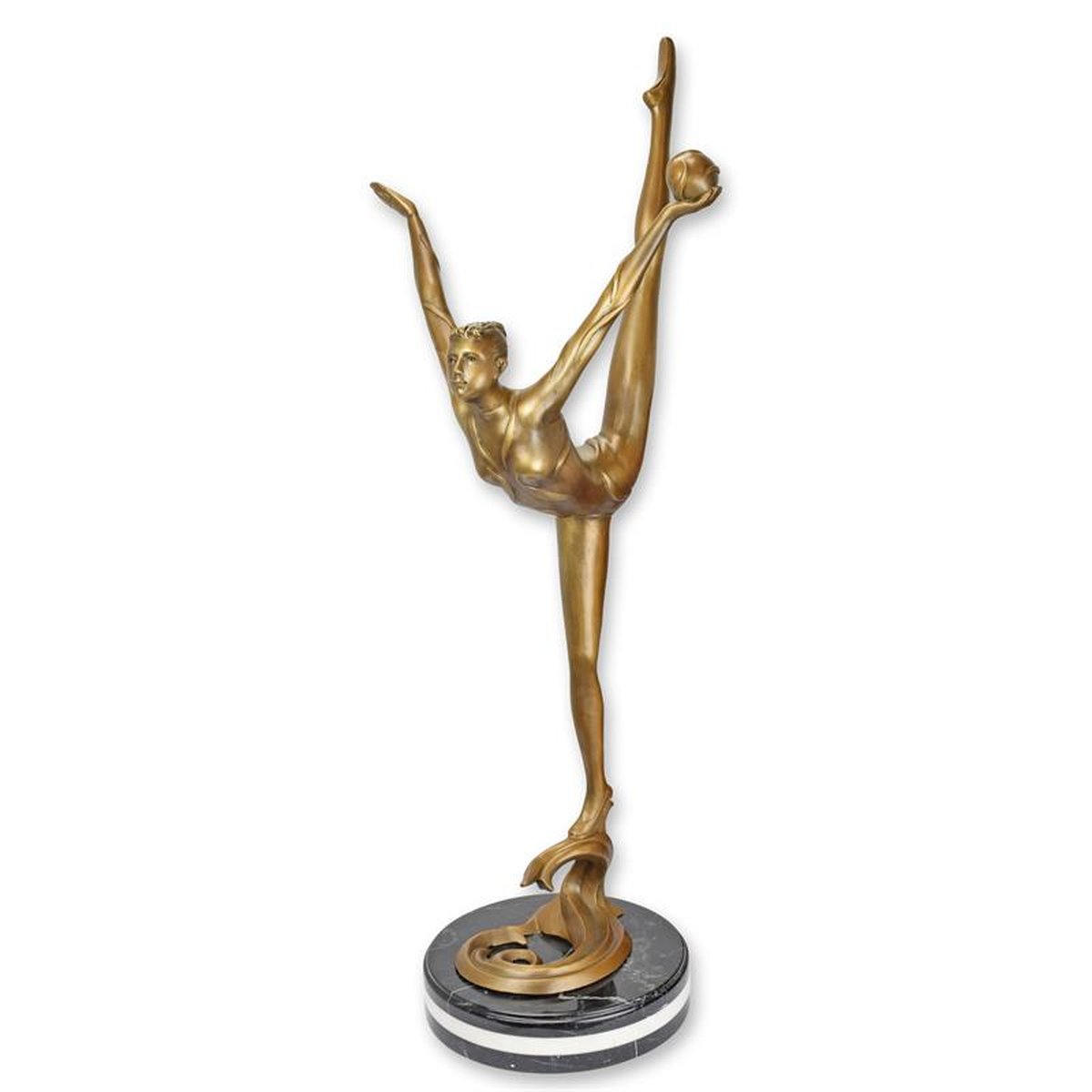 A BRONZE SCULPTURE OF A BALLERINA WITH BALL