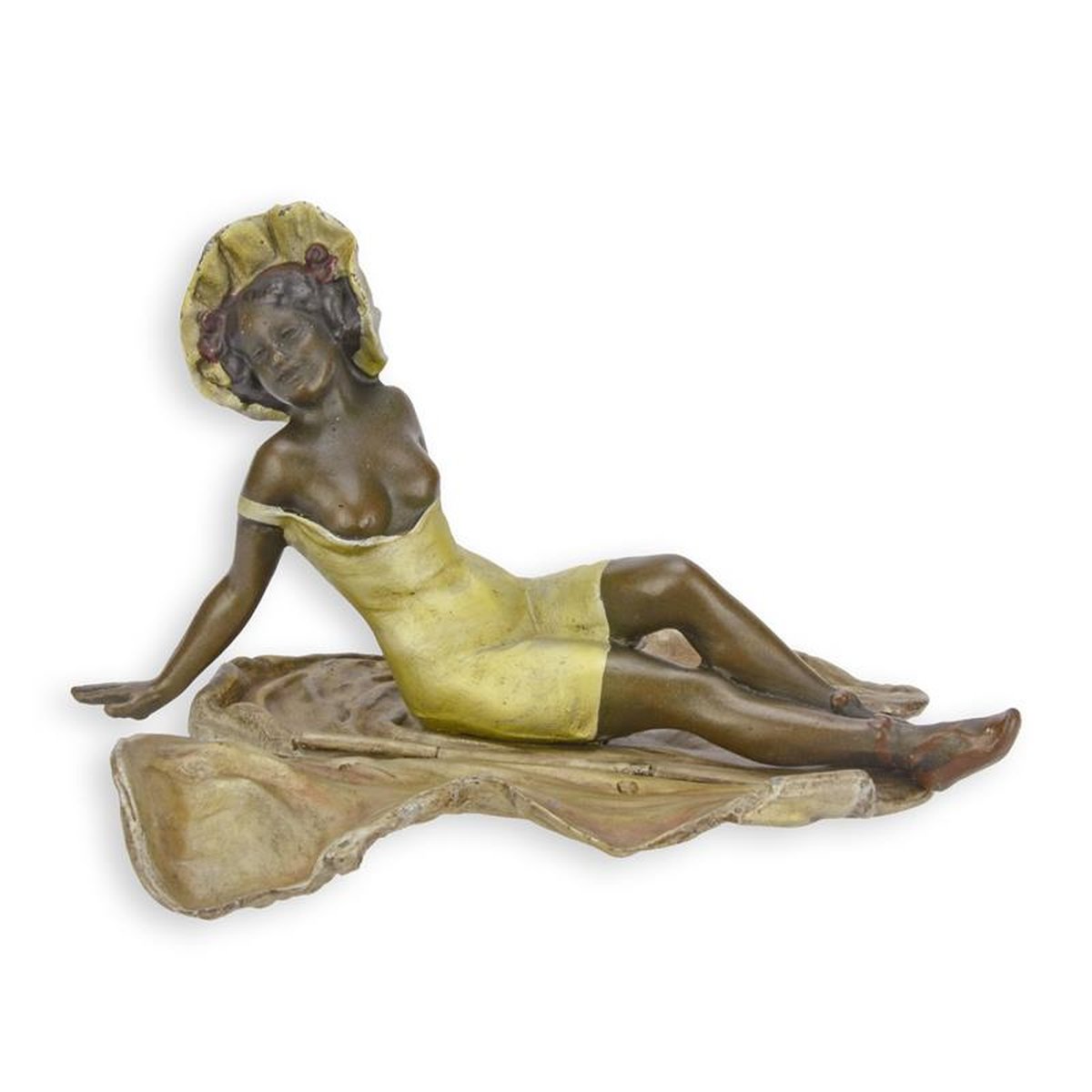 A BRONZE SCULPTURE OF A BATHING WOMAN