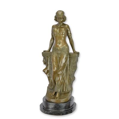A BRONZE SCULPTURE OF A BELLY DANCER