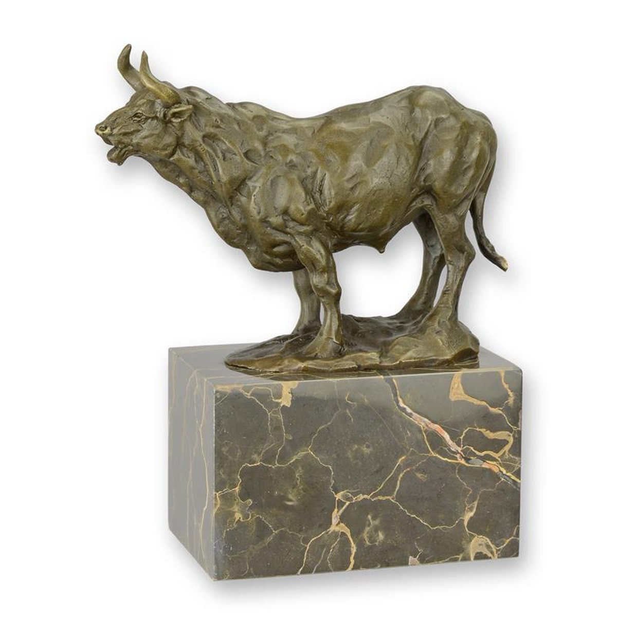 A BRONZE SCULPTURE OF A BULL