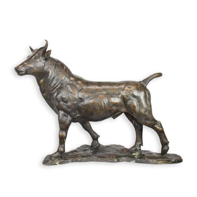 A BRONZE SCULPTURE OF A BULL