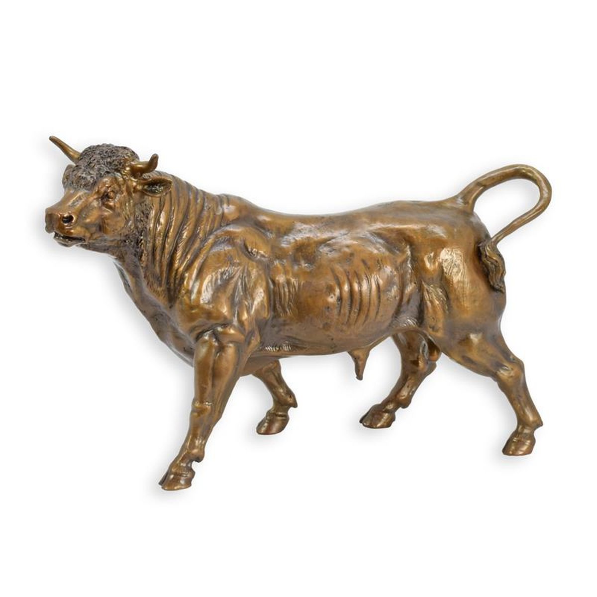 A BRONZE SCULPTURE OF A BULL