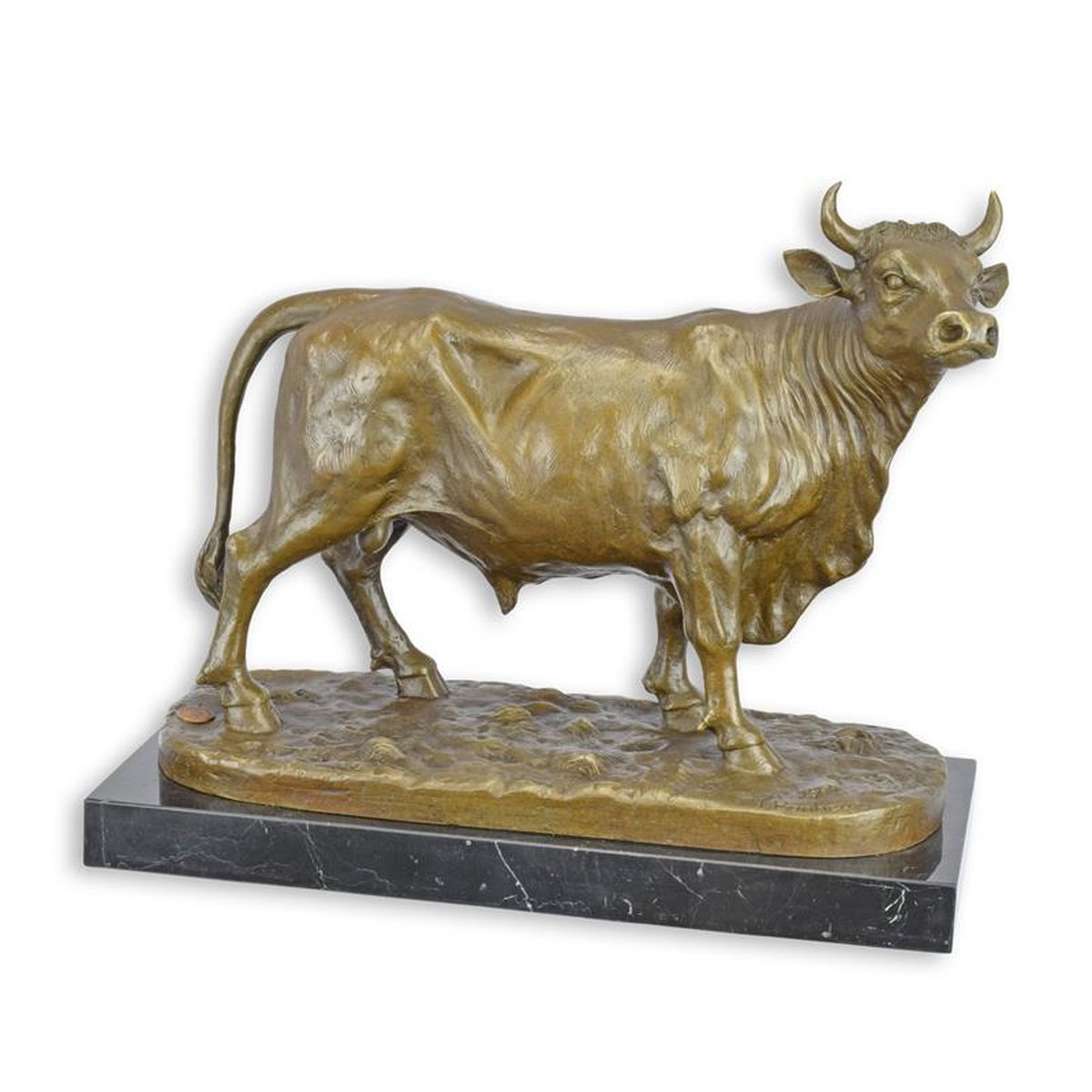 A BRONZE SCULPTURE OF A BULL