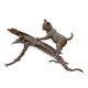 A BRONZE SCULPTURE OF A CAT AND MOUSE ON BRANCH