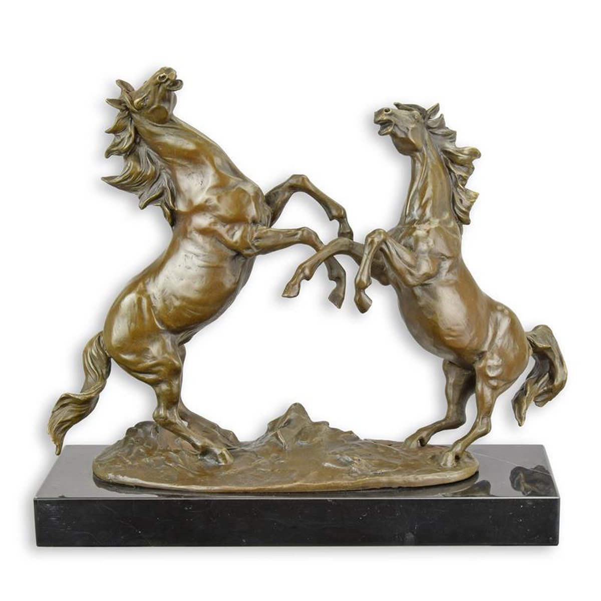 A BRONZE SCULPTURE OF A COUPLE OF REARING HORSES