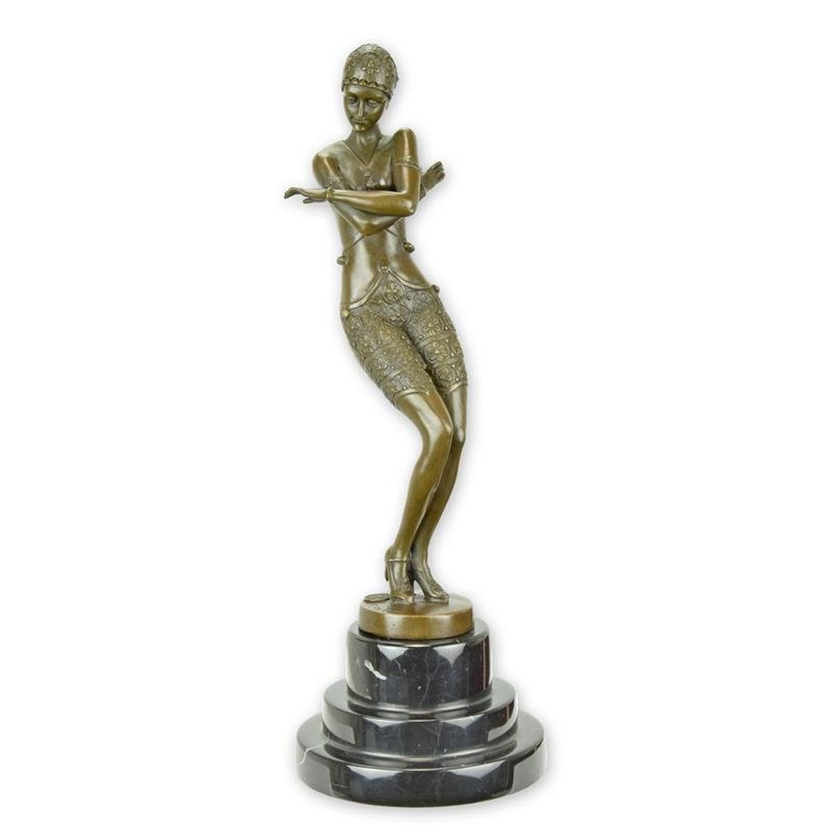 A BRONZE SCULPTURE OF A COY DANCER