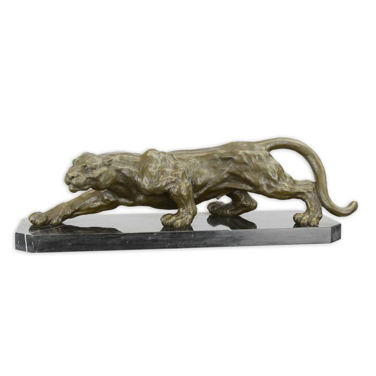 A BRONZE SCULPTURE OF A CROUCHING PANTHER
