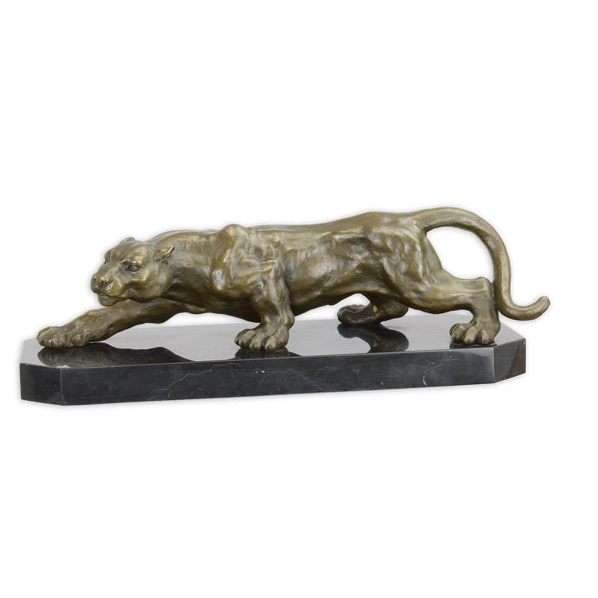 A BRONZE SCULPTURE OF A CROUCHING PANTHER