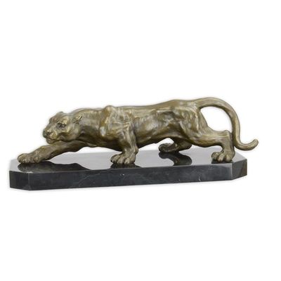 A BRONZE SCULPTURE OF A CROUCHING PANTHER