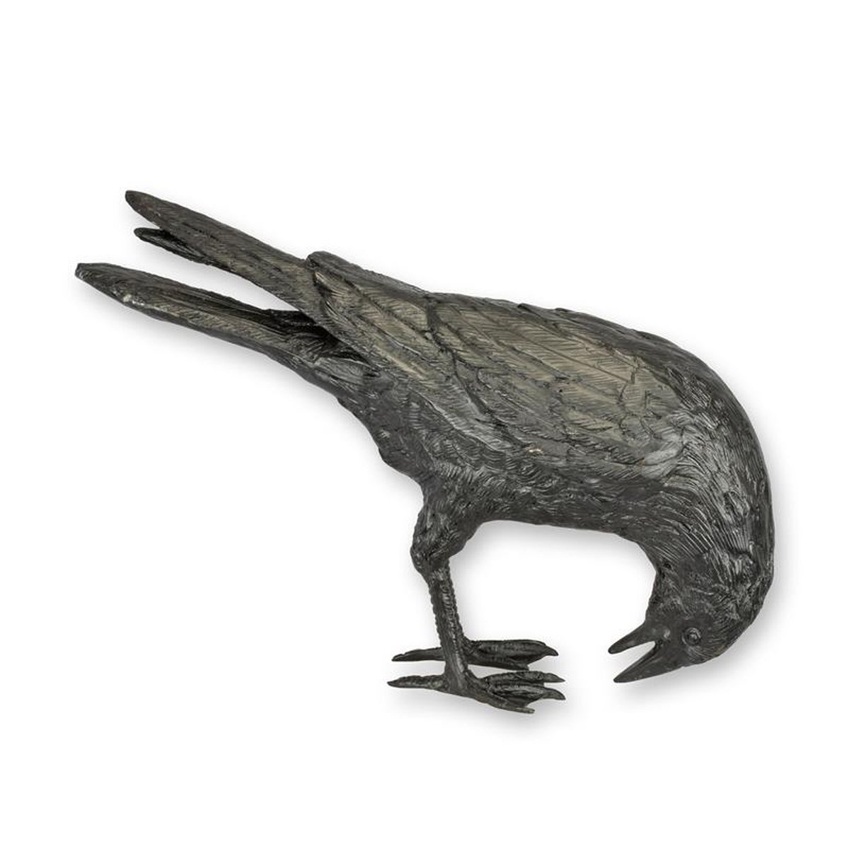 A BRONZE SCULPTURE OF A CROW