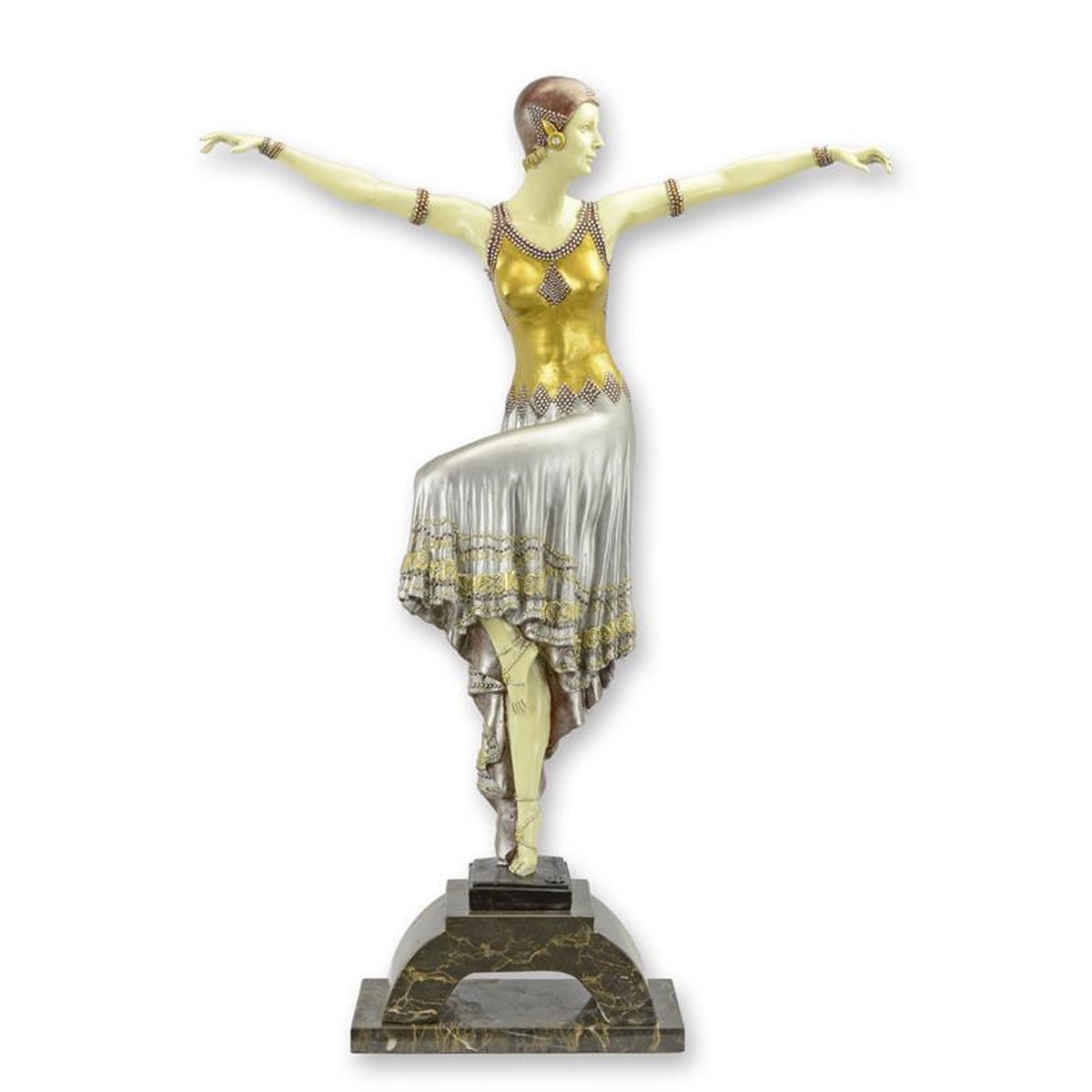 A BRONZE SCULPTURE OF A DANCER