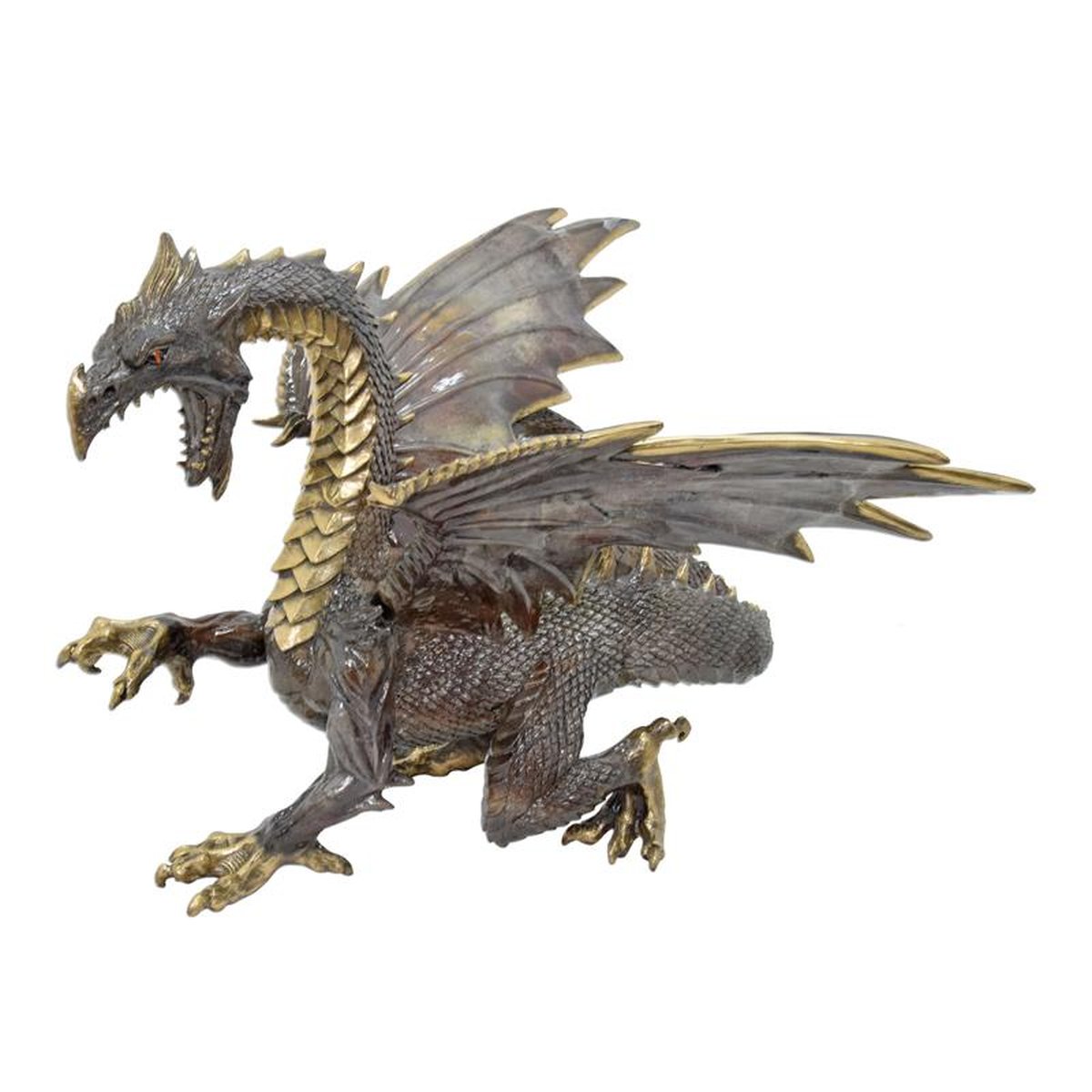 A BRONZE SCULPTURE OF A DRAGON