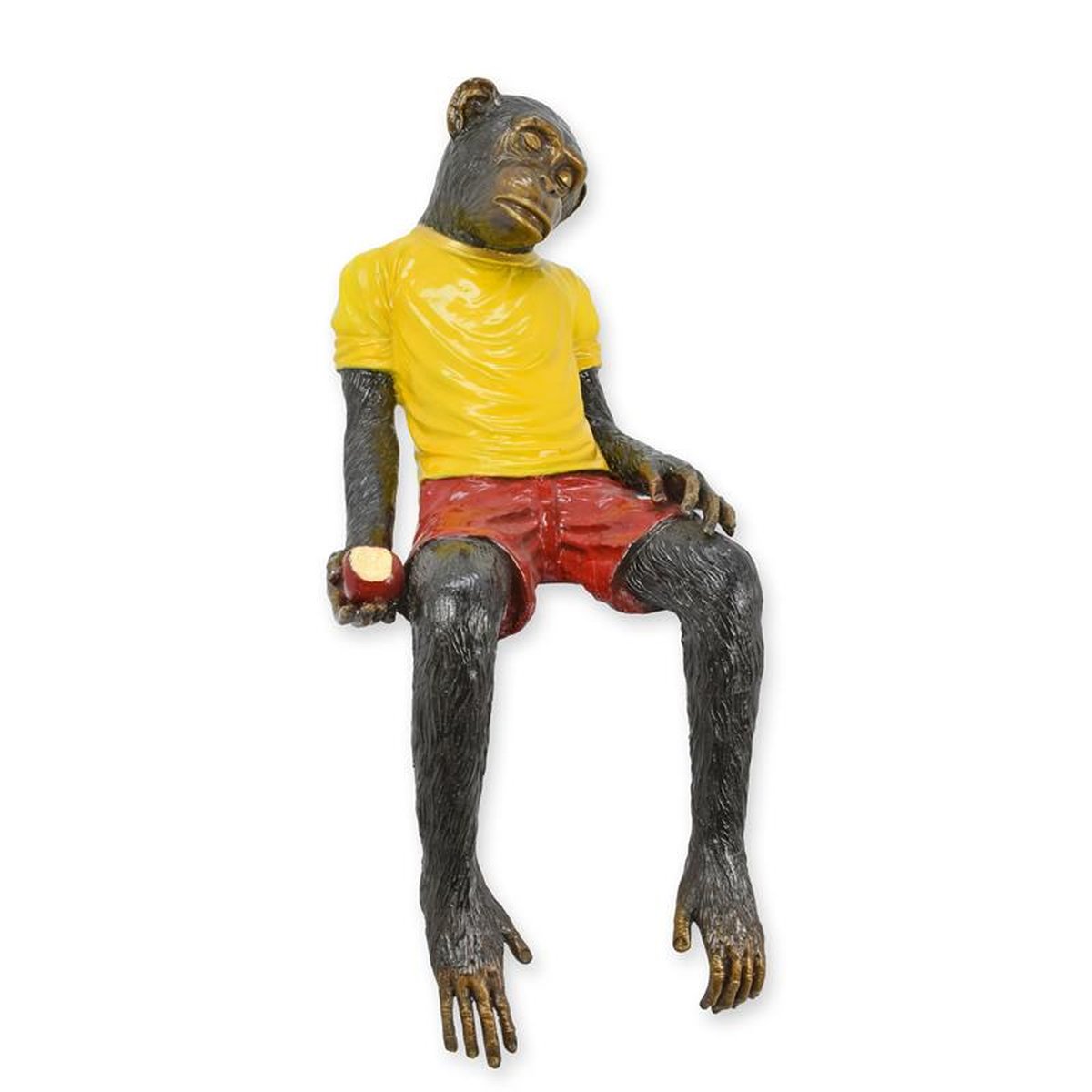 A BRONZE SCULPTURE OF A DRESSED MONKEY CHILLING