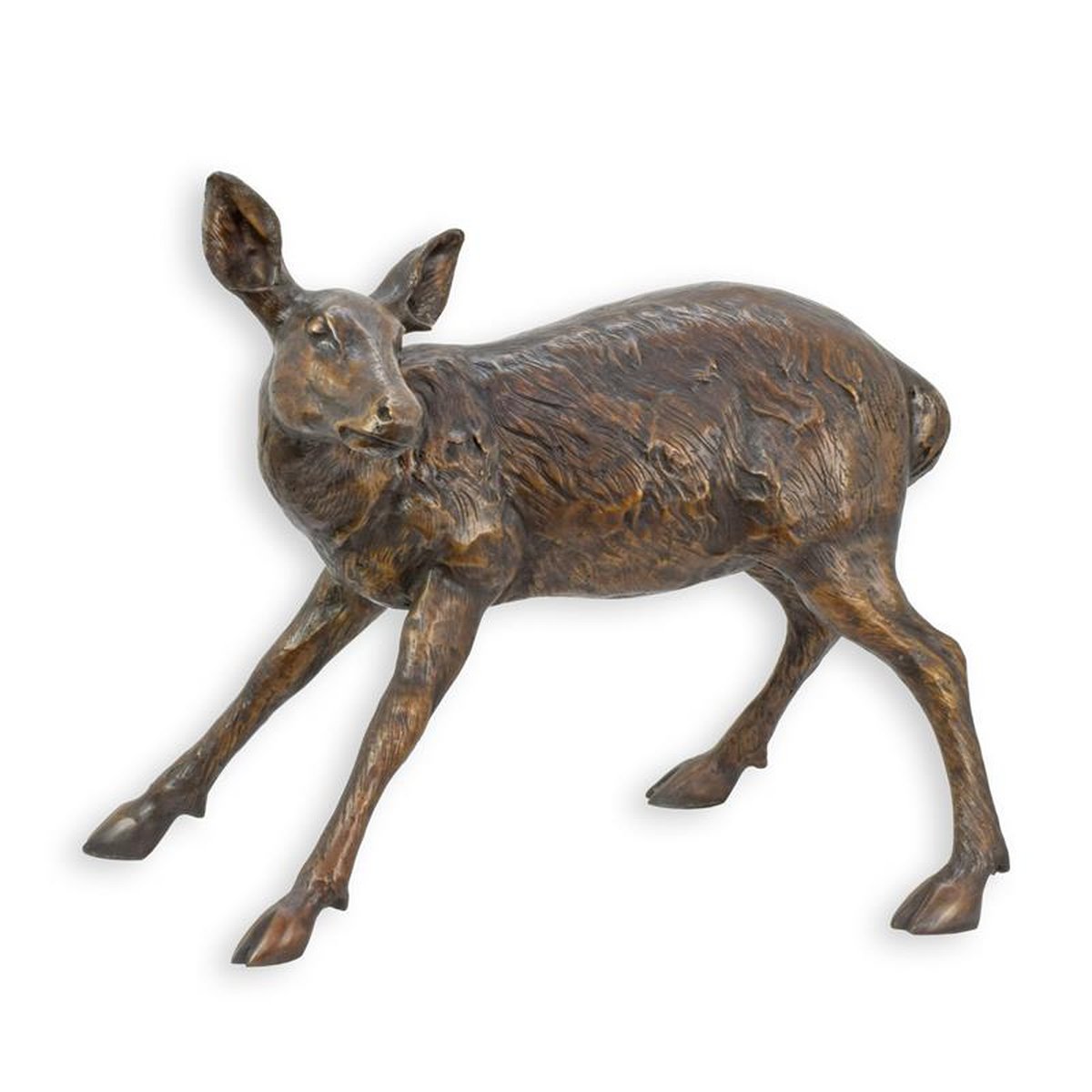 A BRONZE SCULPTURE OF A FAWN