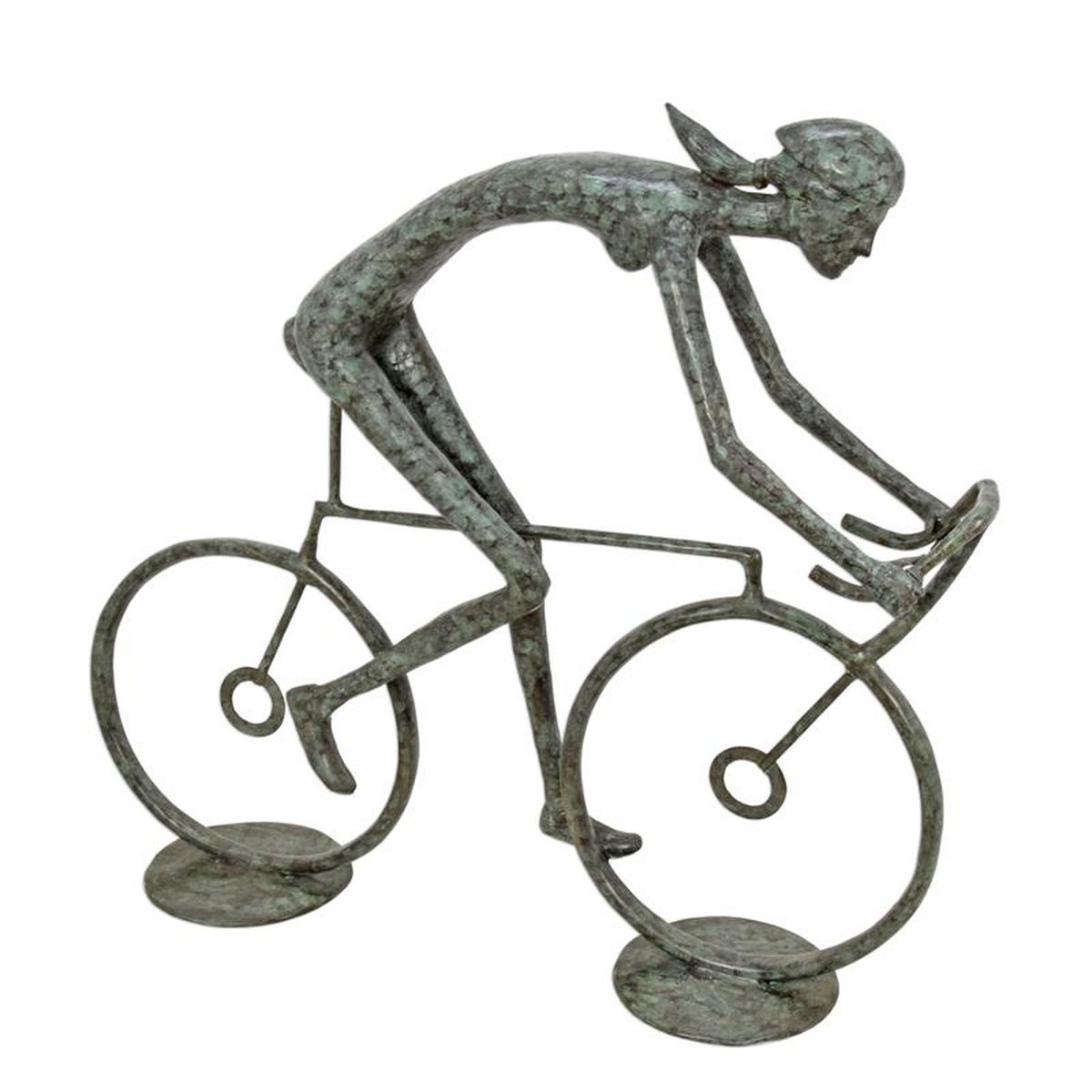 A BRONZE SCULPTURE OF A FEMALE CYCLIST