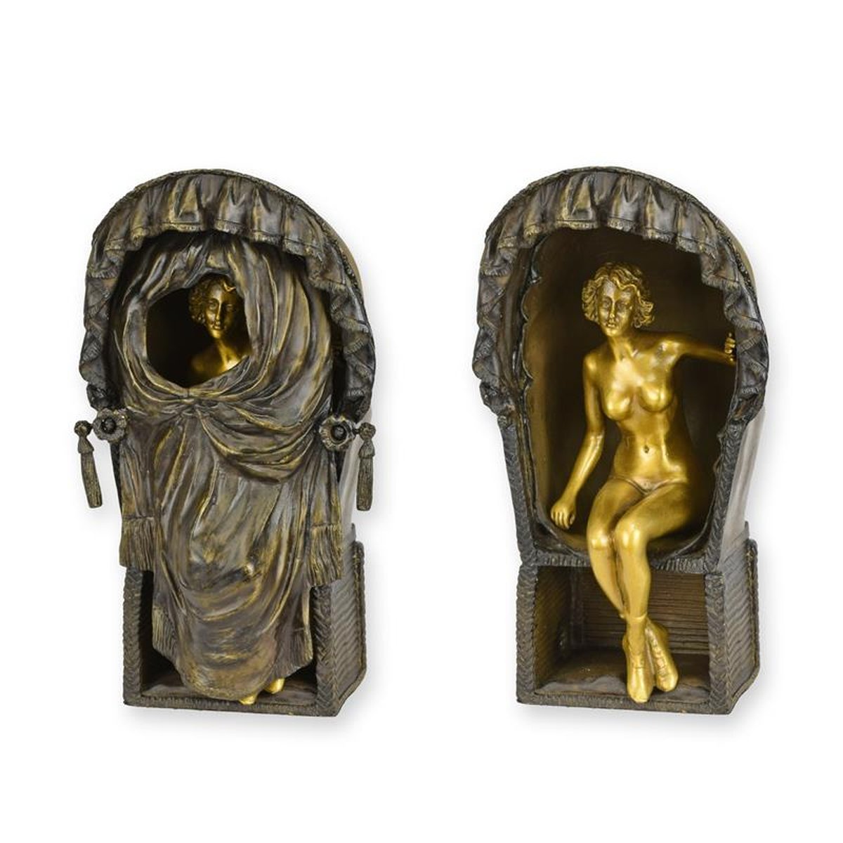 A BRONZE SCULPTURE OF A FEMALE NUD EIN BEACH CHAIR