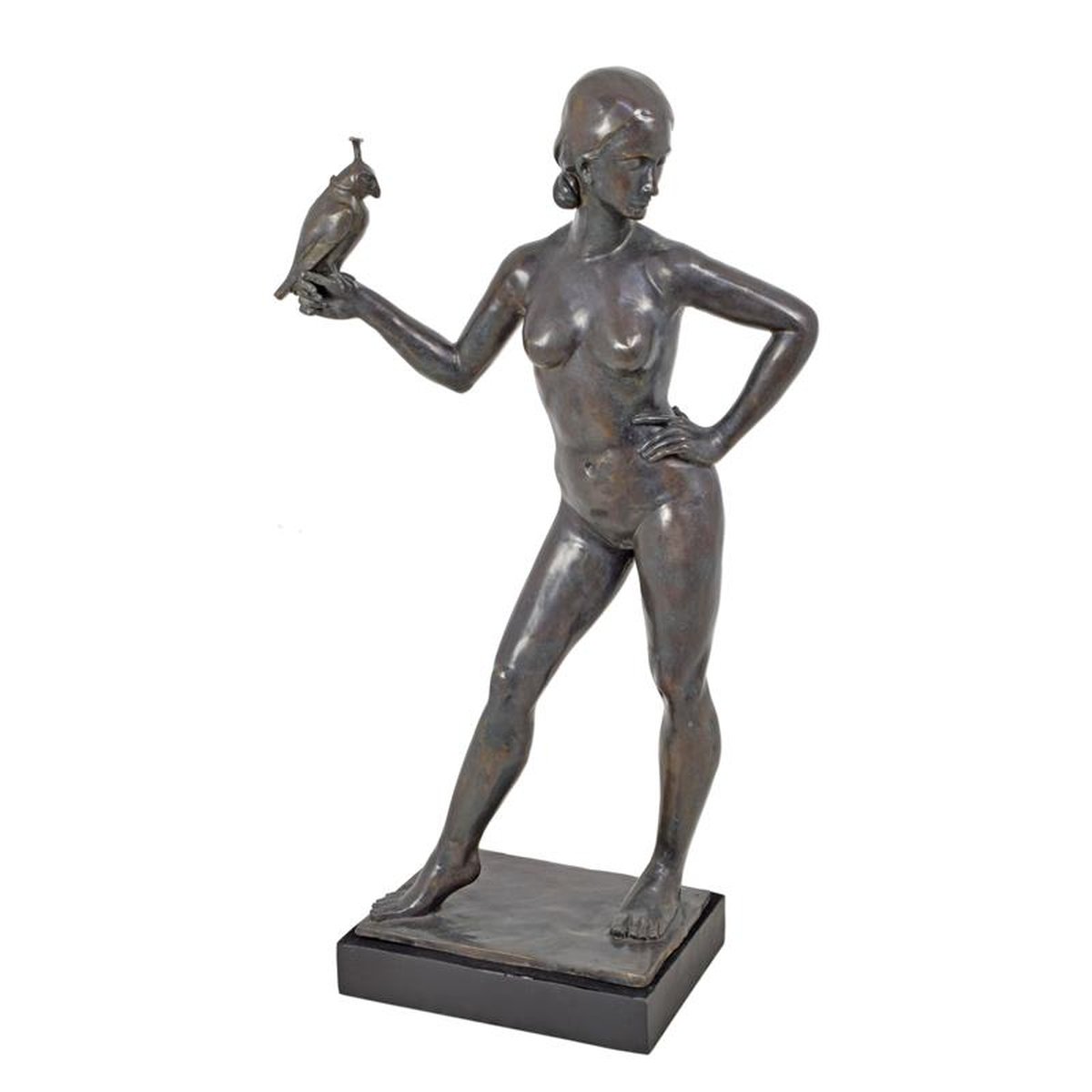 A BRONZE SCULPTURE OF A FEMALE NUDE FALCONER