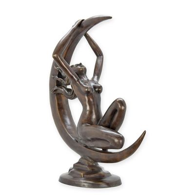 A BRONZE SCULPTURE OF A FEMALE NUDE WITH CRECENT MOON