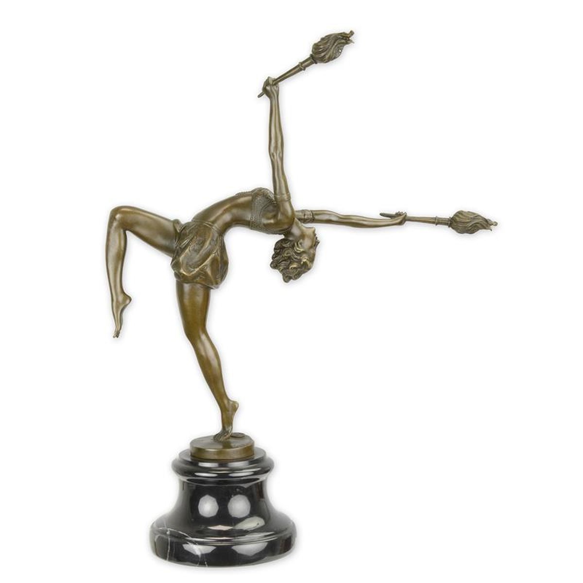 A BRONZE SCULPTURE OF A FLAME LEAPER