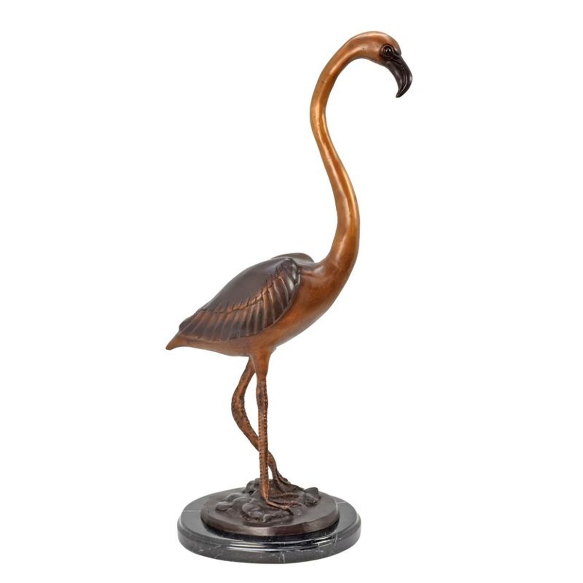 A BRONZE SCULPTURE OF A FLAMINGO