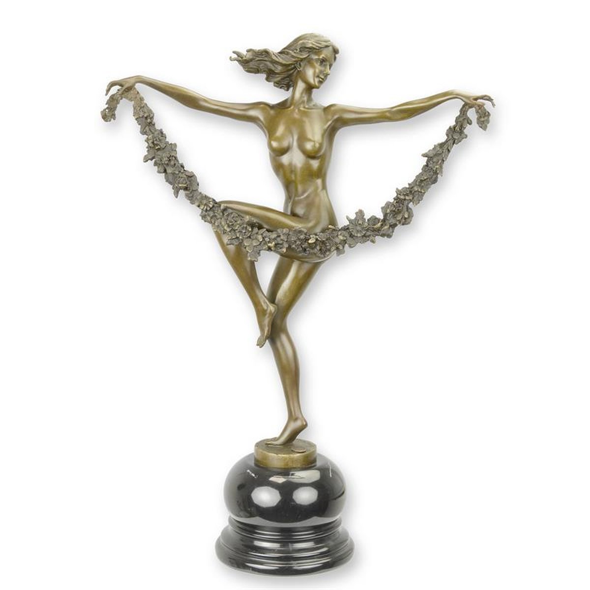 A BRONZE SCULPTURE OF A FLOWER DANCER