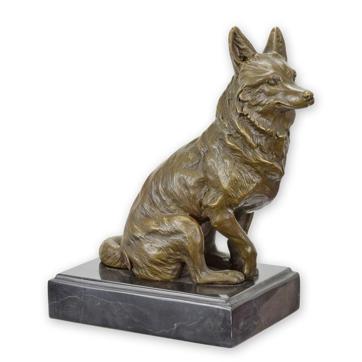 A BRONZE SCULPTURE OF A FOX