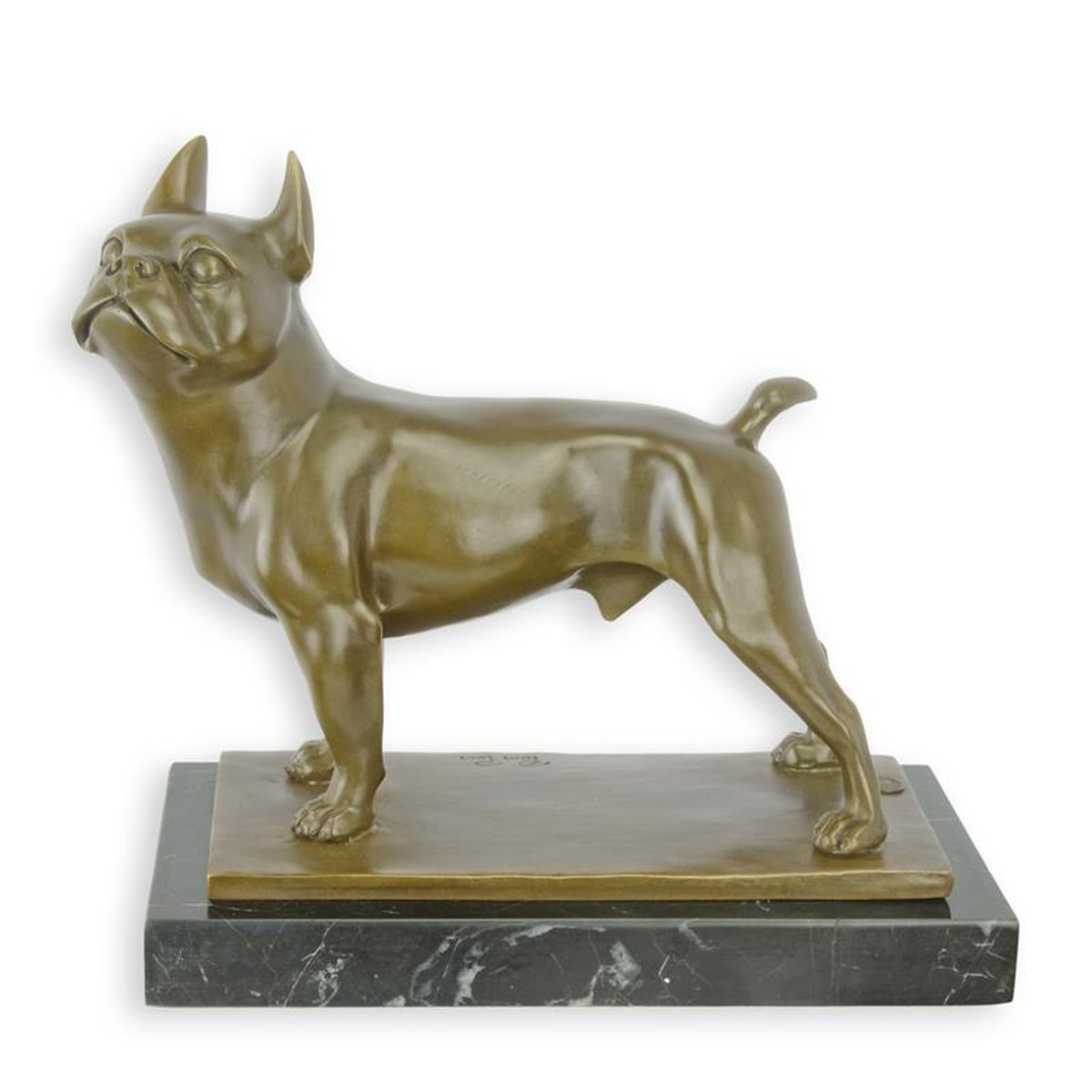 A BRONZE SCULPTURE OF A FRENCH BULDOG