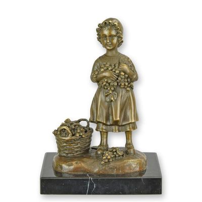 A BRONZE SCULPTURE OF A GIRL WITH BASKET OF GRAPES