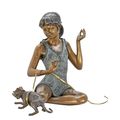 A BRONZE SCULPTURE OF A GIRL WITH CAT