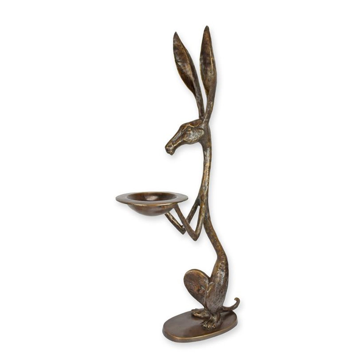 A BRONZE SCULPTURE OF A HARE HOLDING A TRAY